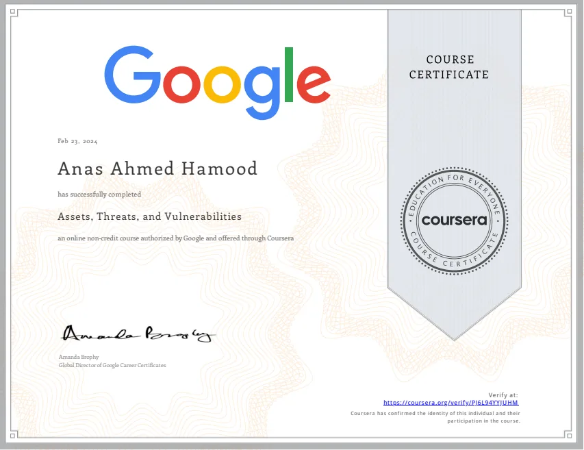 Certificate: Assets Threats and Vulnerabilities