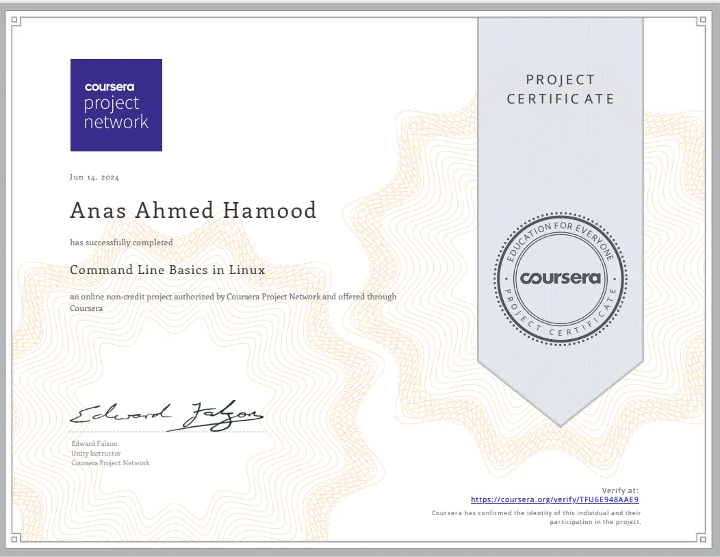 Certificate: Command Line Basics in Linux