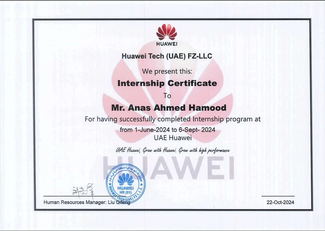 Certificate: Huawei UAE internship