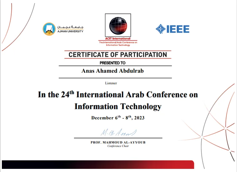 Certificate: International Arab Conference on Information Technology