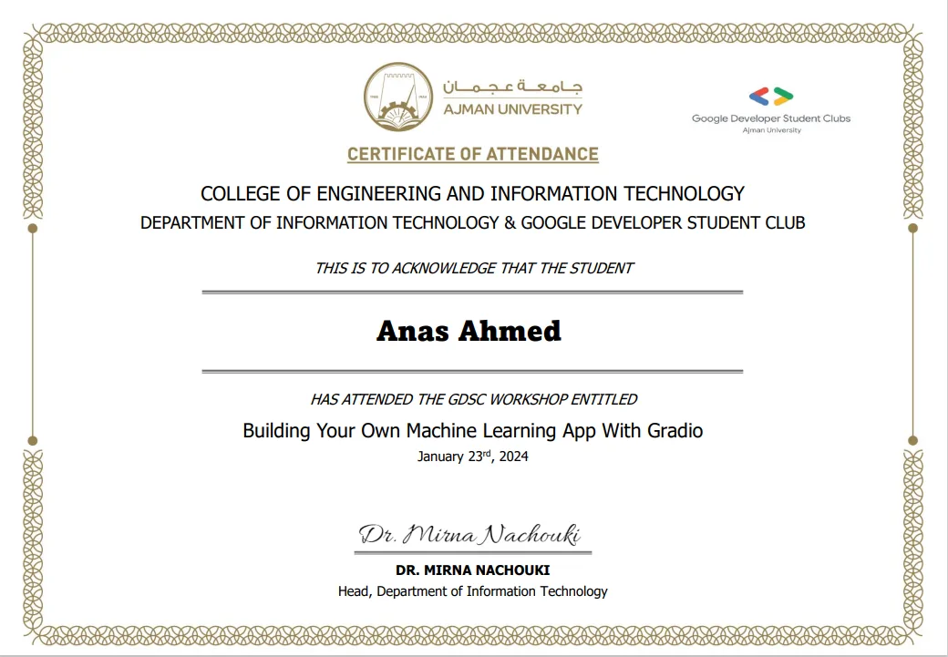 Certificate: Building a machine learning app with Gradio