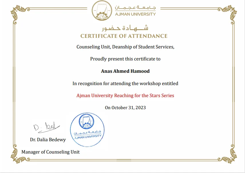 Certificate: Reaching for the Stars Series workshop